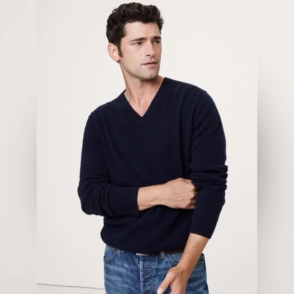 Banana Republic Mens Navy Blue Silk Cashmere V-Neck Sweater Size M - Picture 1 of 15